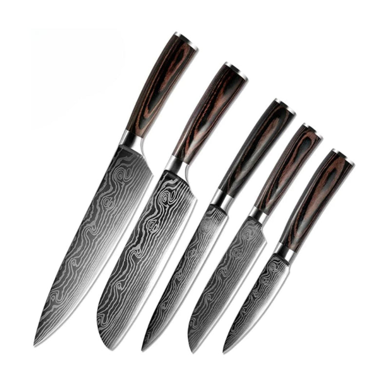 Conj 5 Facas Chef Punho Em Resina Acabamento Premium Inoxidável