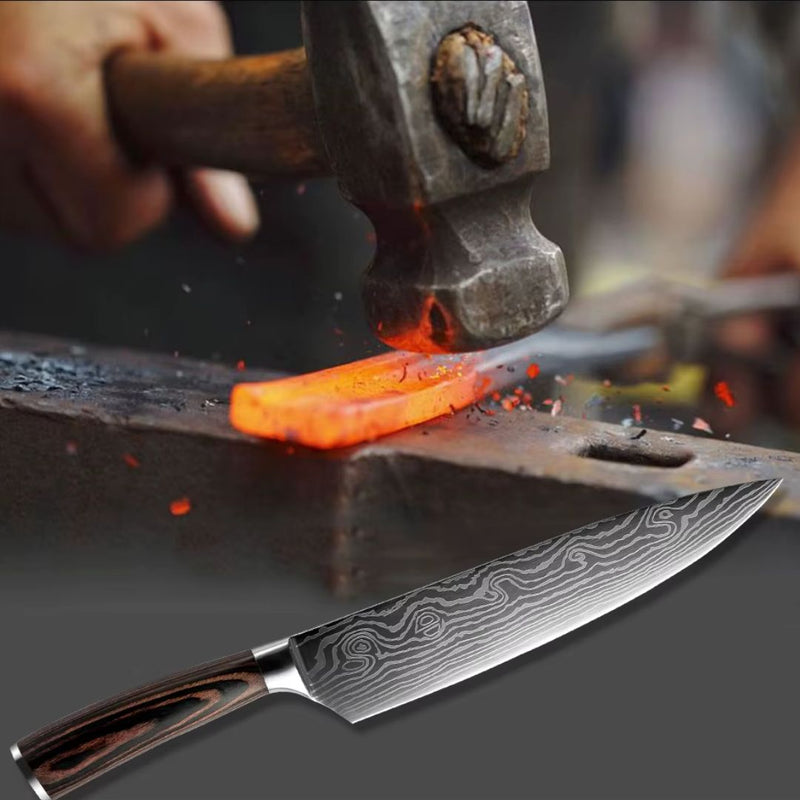 Conj 5 Facas Chef Punho Em Resina Acabamento Premium Inoxidável