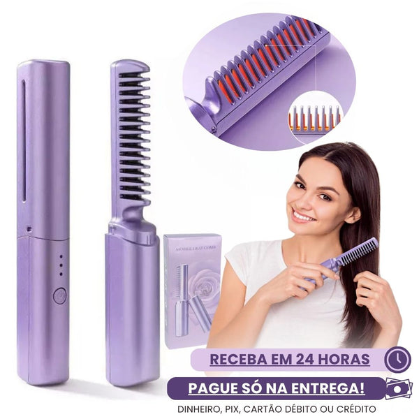 Pente Alisador e Modelador Antifrizz De Bolsa Recarregável Com Aquecimento Rápido