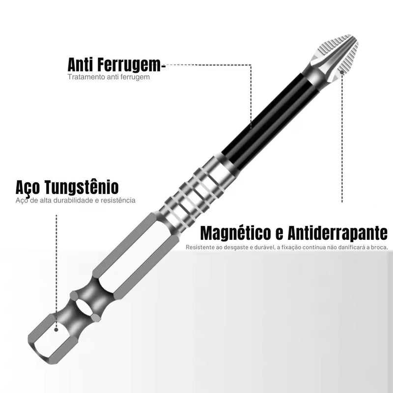 Kit Ponteira Magnética Philips Em Aço Tungstênio Antiderrapante StrongMax