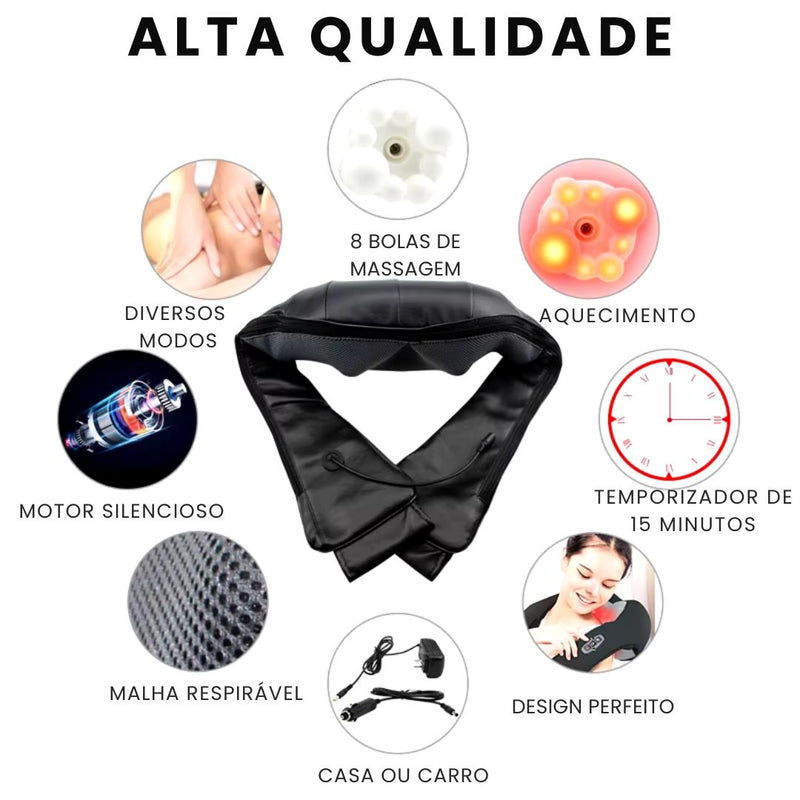 Massageador Shiatsu 3D De Pescoço Costas e Ombros Com Infravermelho Aquecido (Pode Usar Em Casa Ou No Carro)