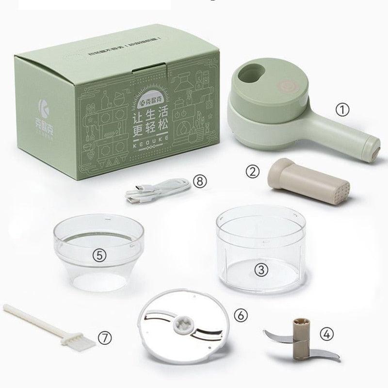 Triturador e Cortador de Legumes 4 em 1 Multifuncional Recarregável sem Fio