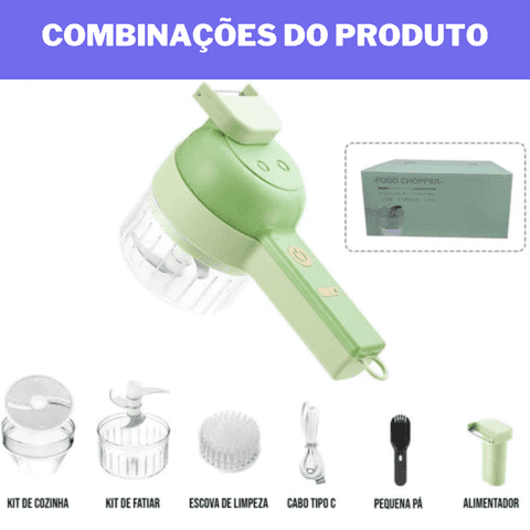 Triturador e Cortador de Legumes 4 em 1 Multifuncional Recarregável sem Fio